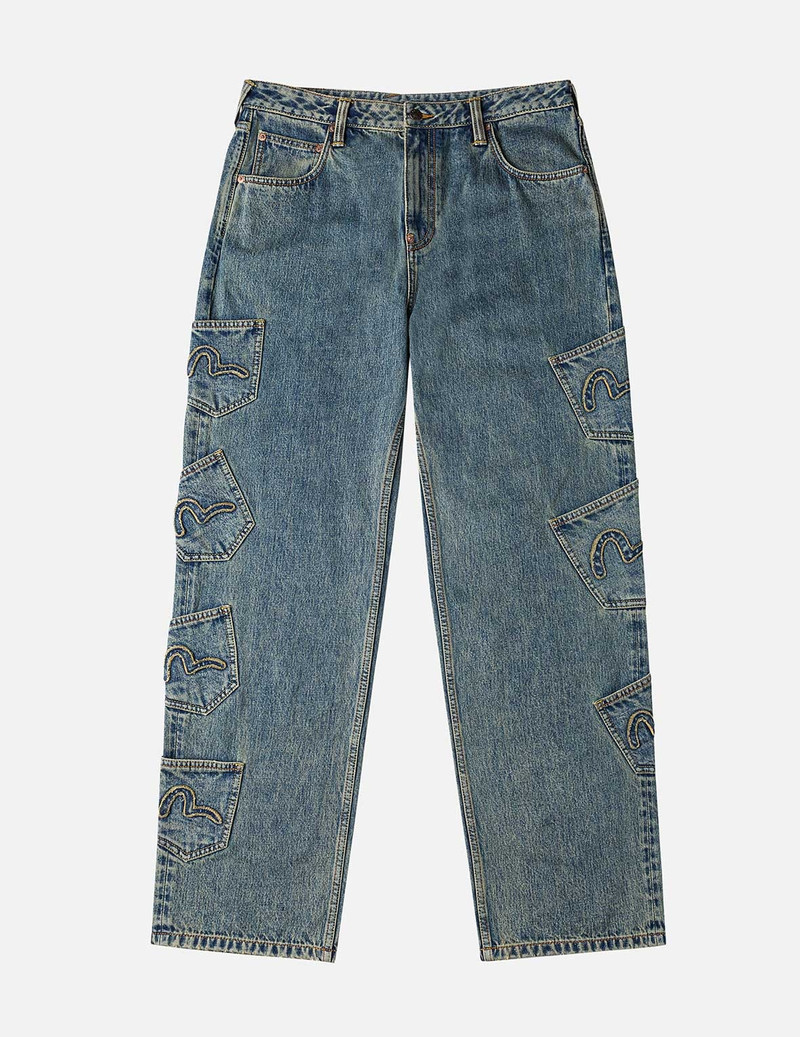EVISU EVISU X F-LAGSTUF-F Dirty Washed and Embroideried Multi-Pocket Relax Fit Denim Jeans outlook