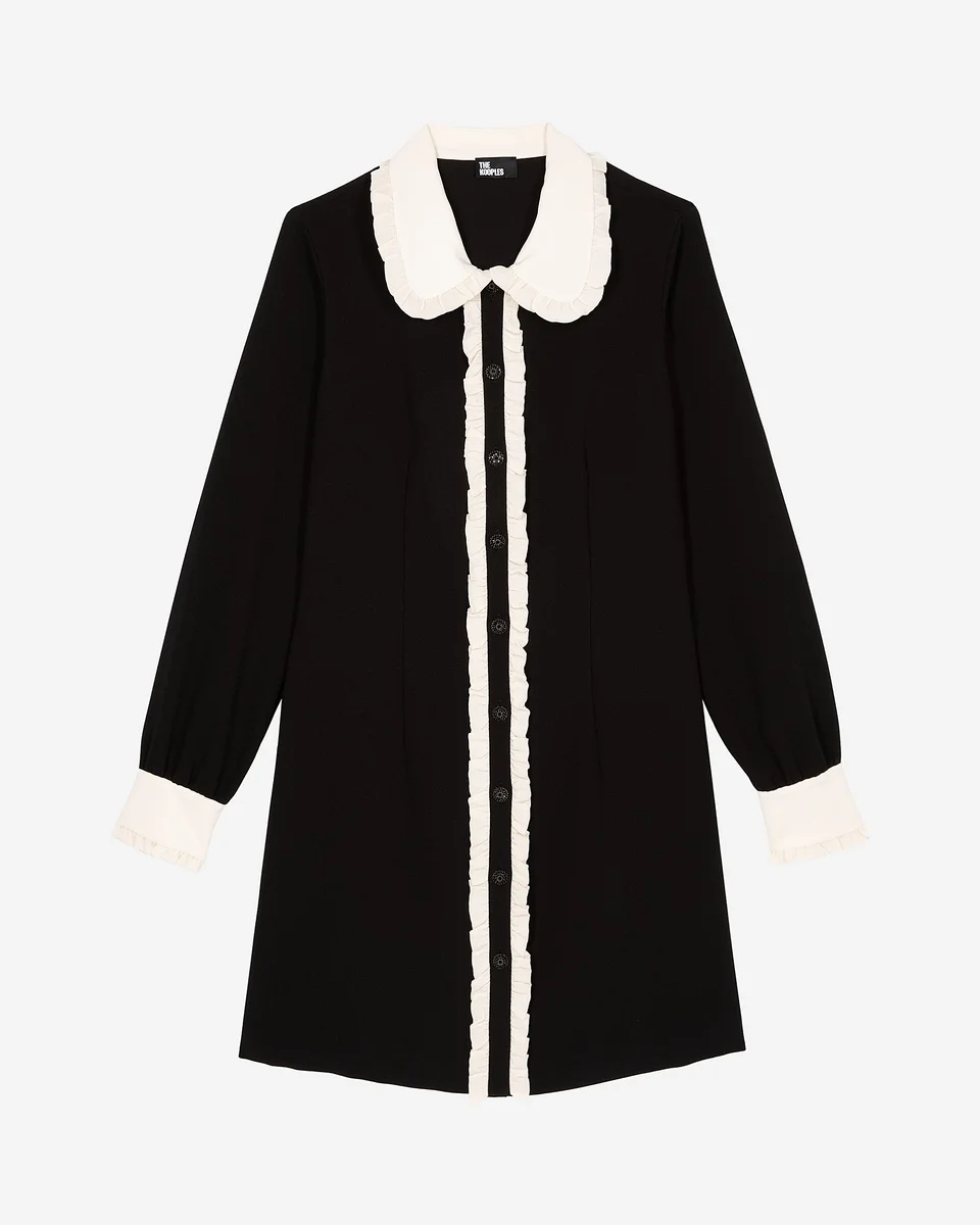 SHORT BLACK DRESS WITH CONTRASTING COLLAR - 1