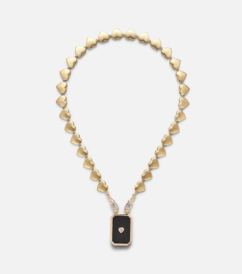 Heart Scapular 18kt gold and ebony pendant necklace with diamond 1