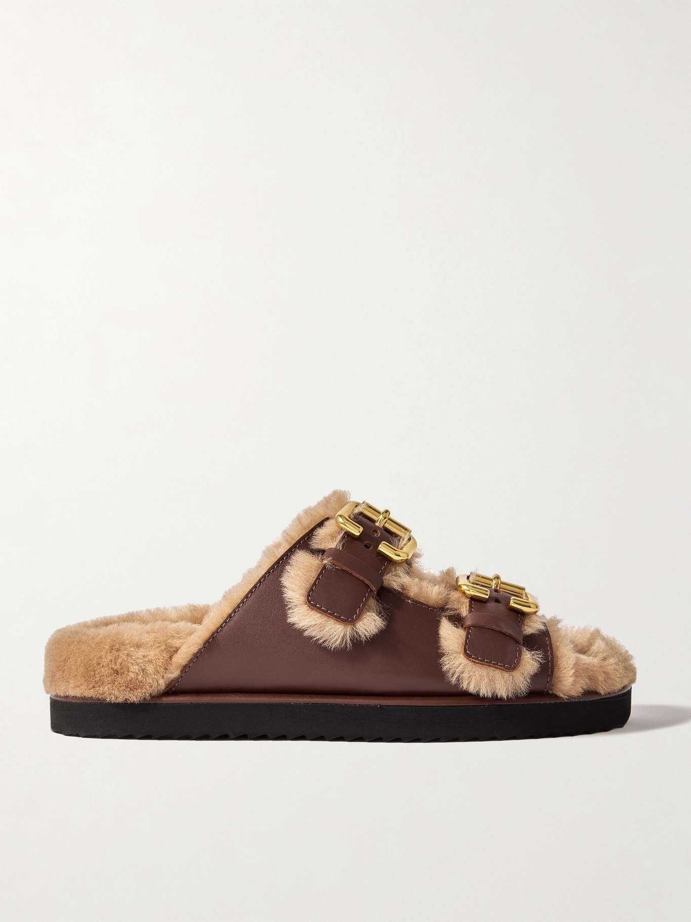 Shearling-trimmed leather sandals - 1