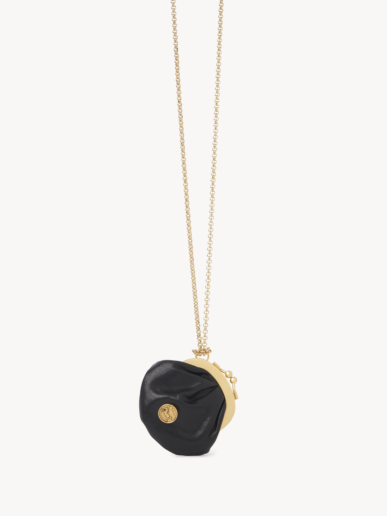 MICRO HORSE MEDAL COIN PURSE NECKLACE IN GRAINED LEATHER - 3