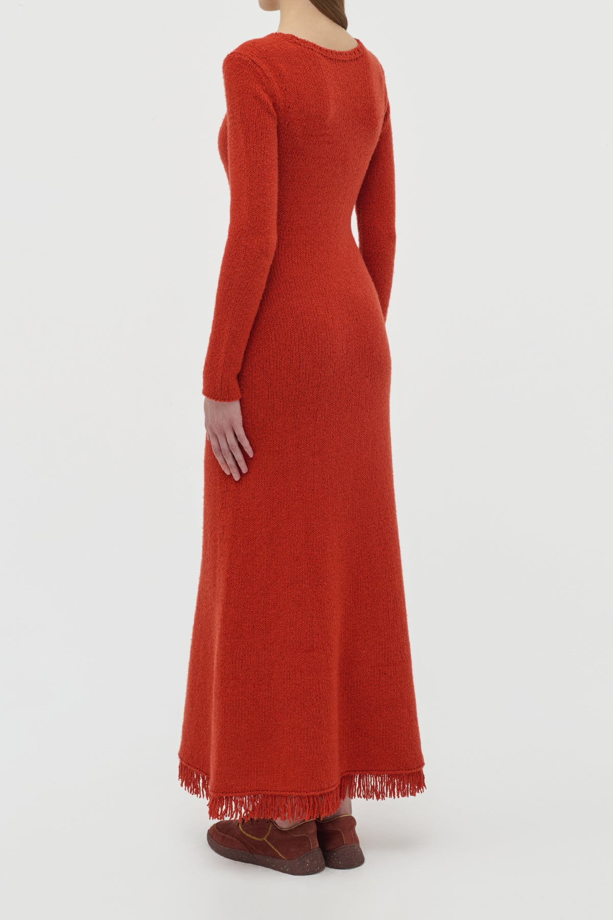 Maribel Fringe Knit Maxi Dress in Antelope Orange Cashmere - 5
