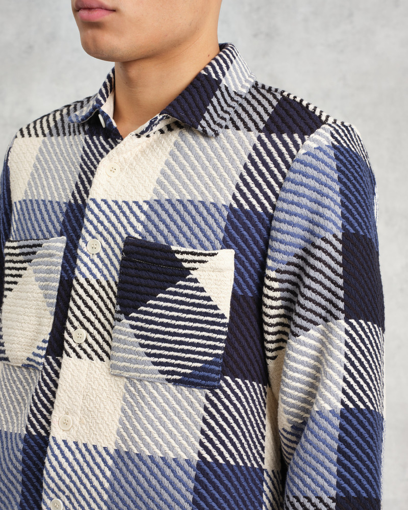 Whiting - Navy And Ecru Block Check Overshirt 4