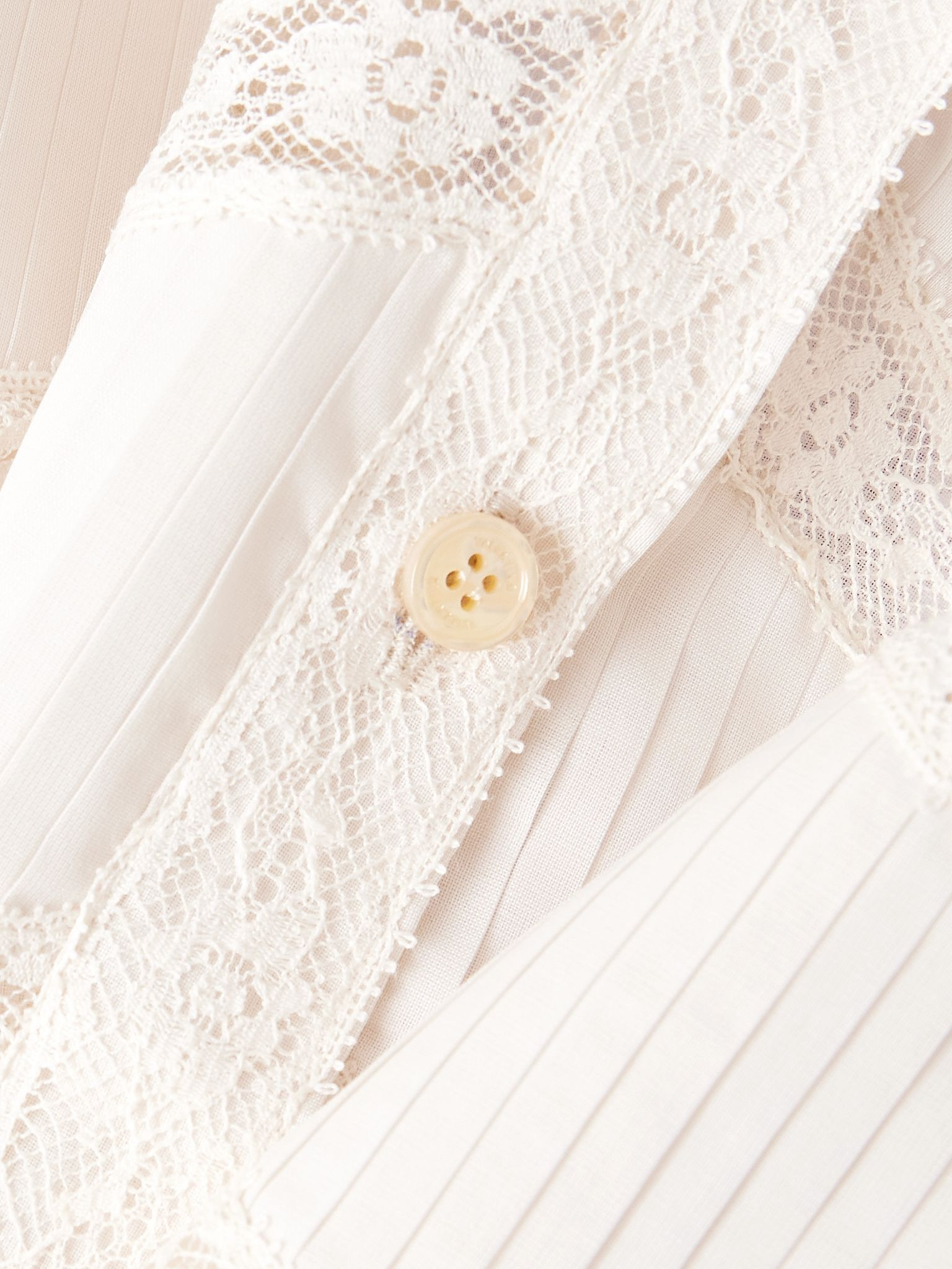 Lace-trimmed pintucked cotton-poplin shirt White - 5