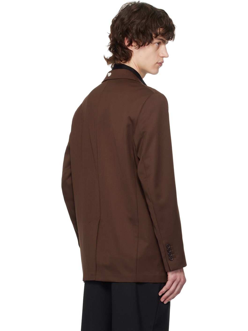 Brown Relaxed Wide Peak Blazer - 3