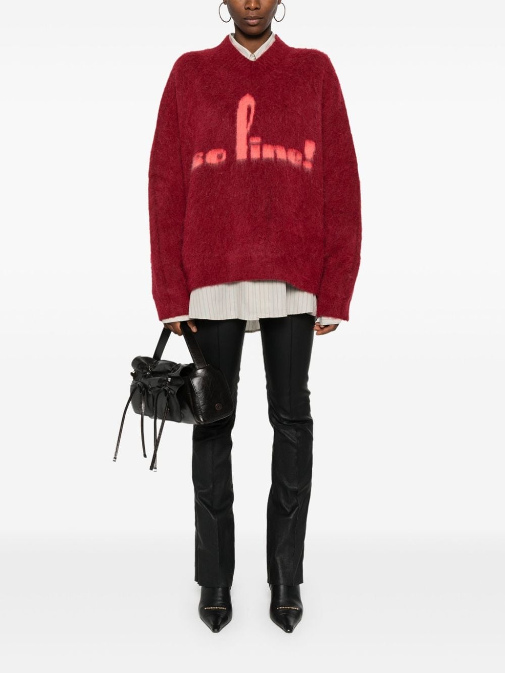brushed V-neck sweater - 3