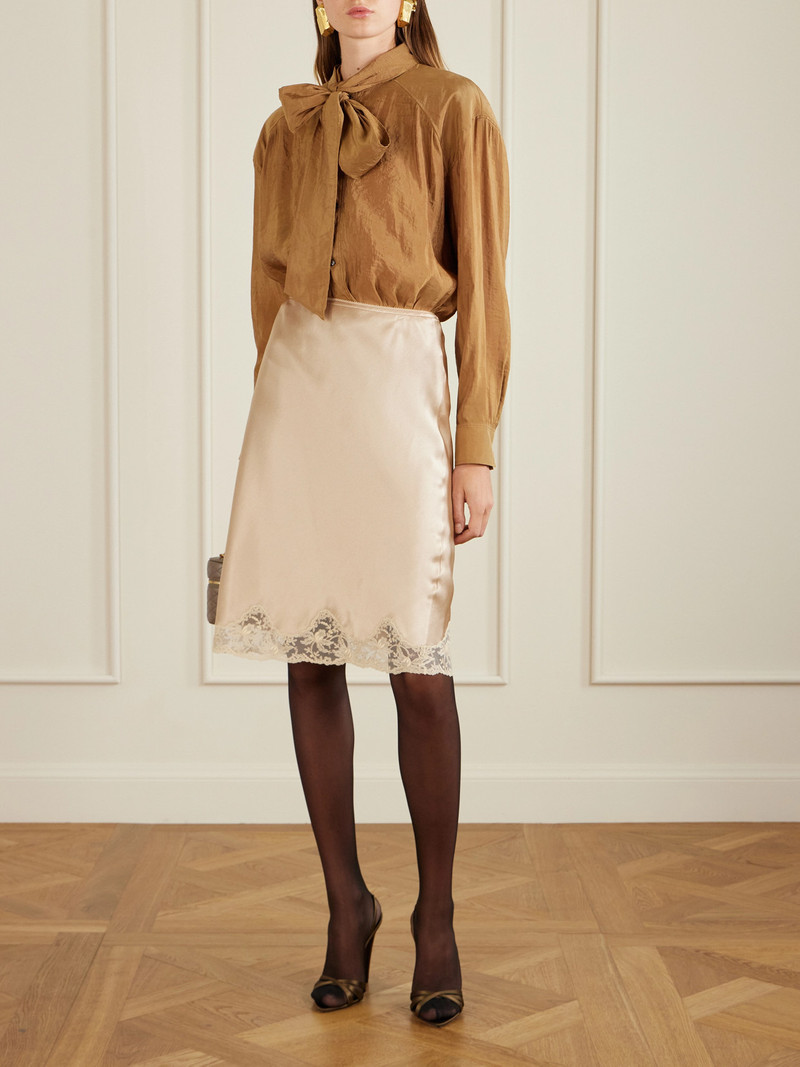 SAINT LAURENT Lace-trimmed Silk-satin Skirt outlook
