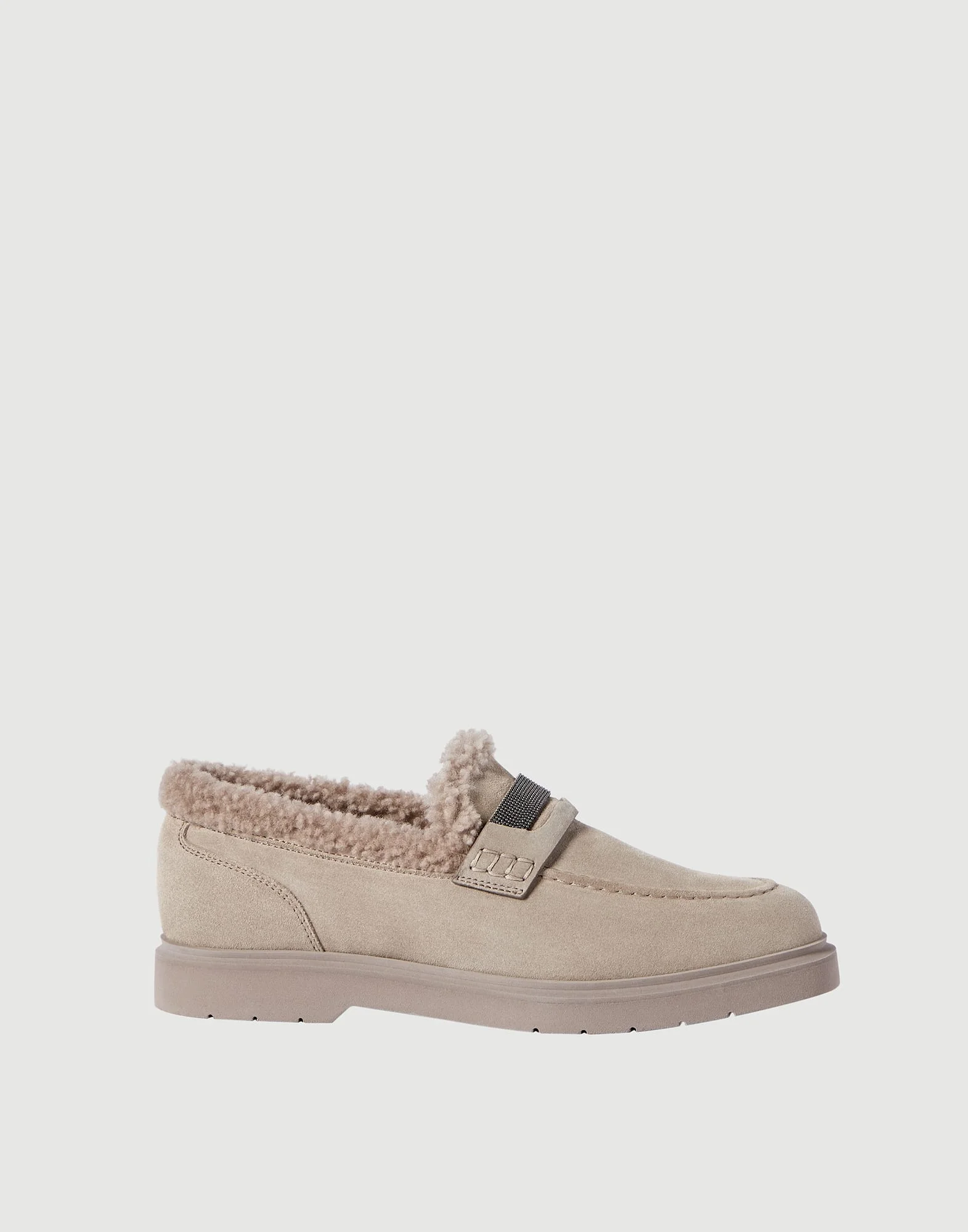 Suede penny loafers with shearling lining and precious insert - 1