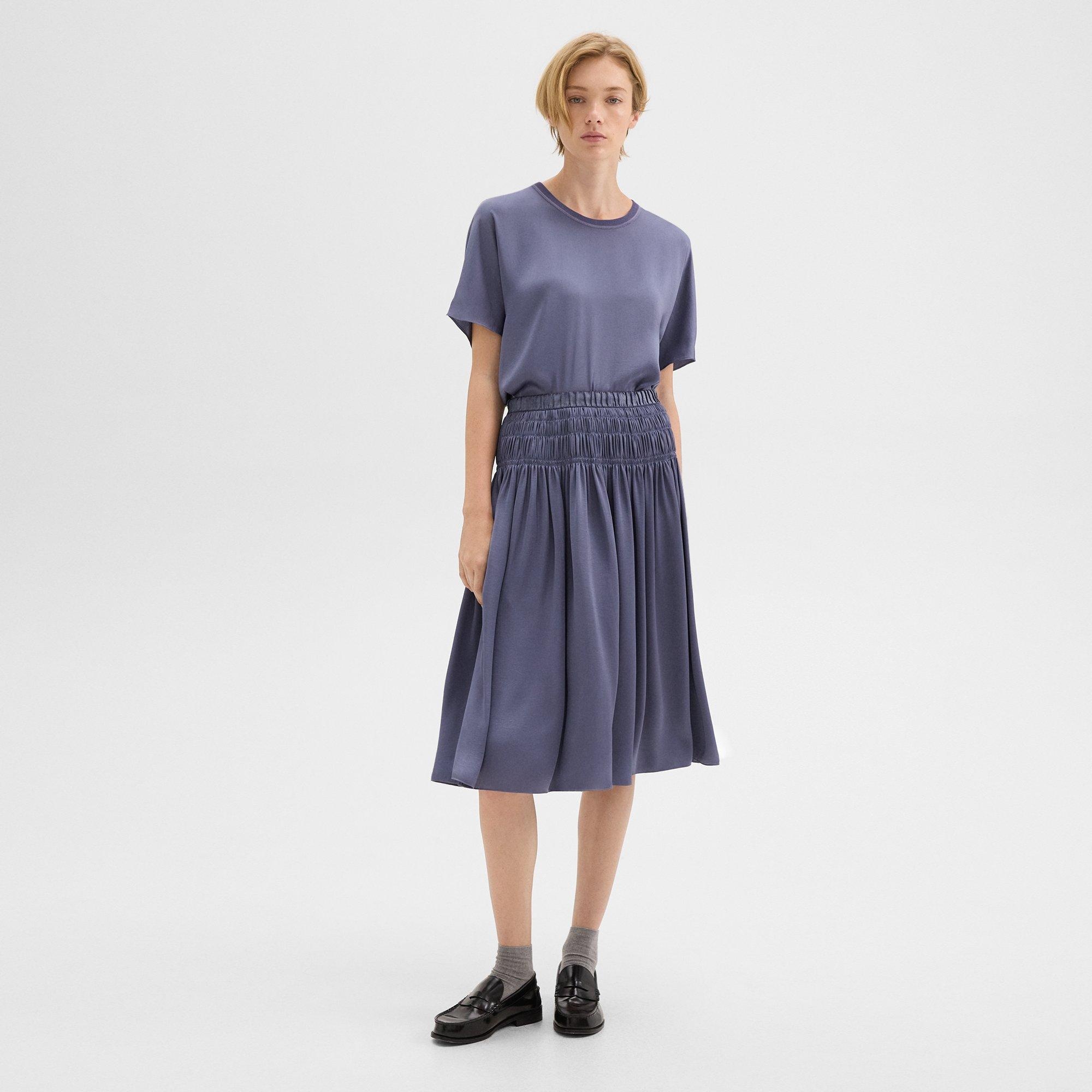 Gathered Midi Skirt in Recycled Satin - 2