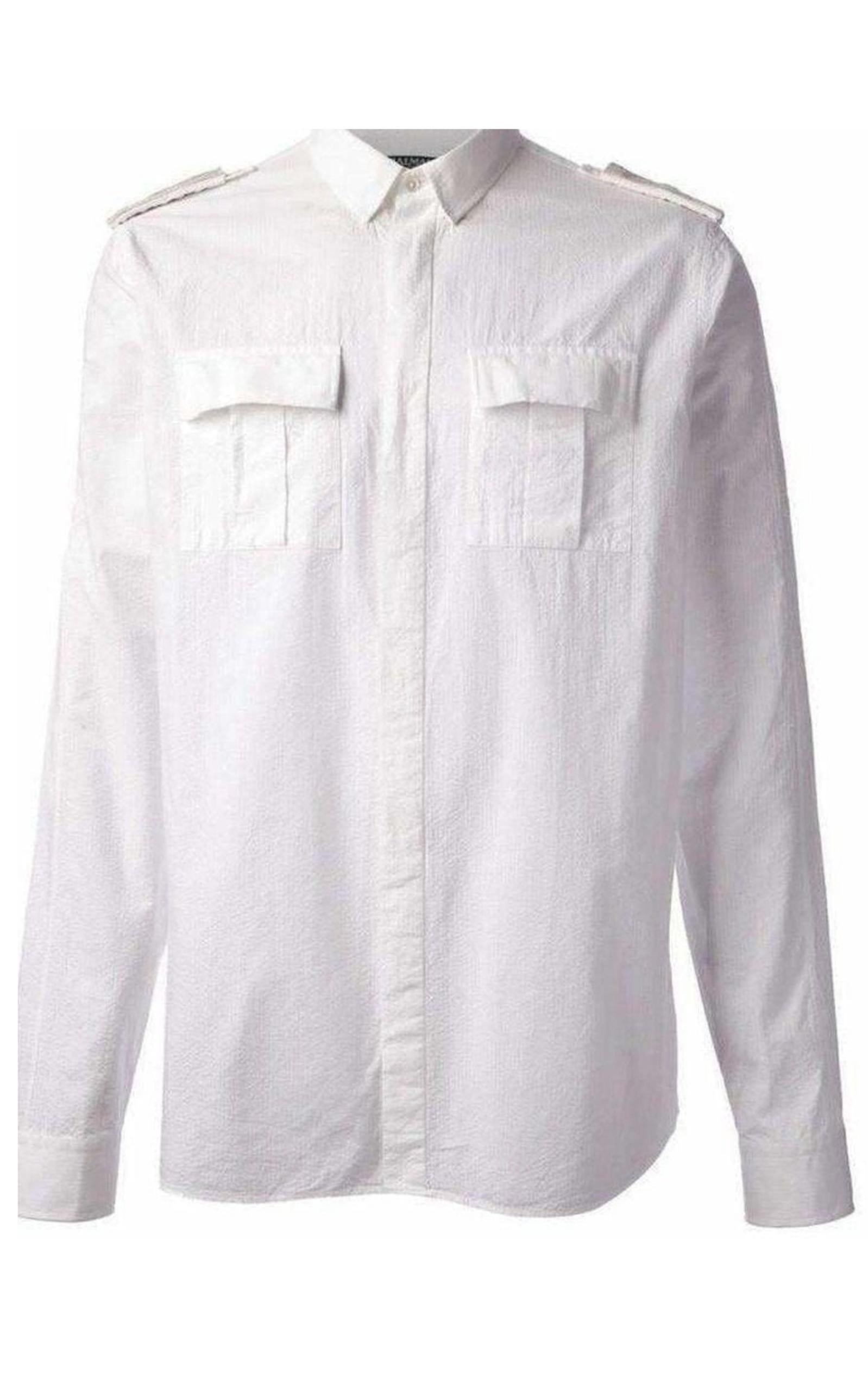 White Cotton Military Shirt - 1