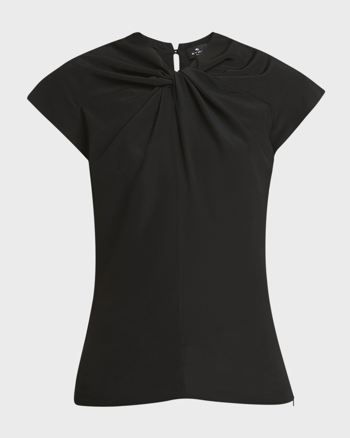 Cap-Sleeve Twisted Neck Silk Top - 1