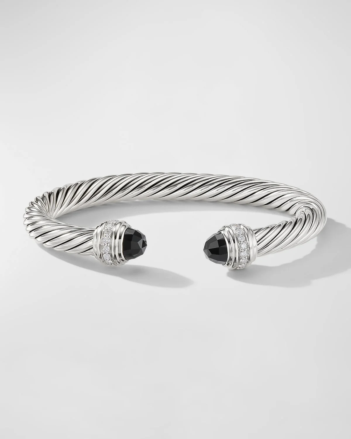 Cable Bracelet with Gemstone and Diamonds in Silver, 7mm - 1