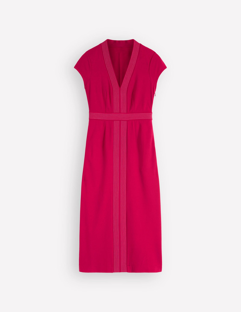 Topstitch Ponte Work Dress-Pomegranate 1