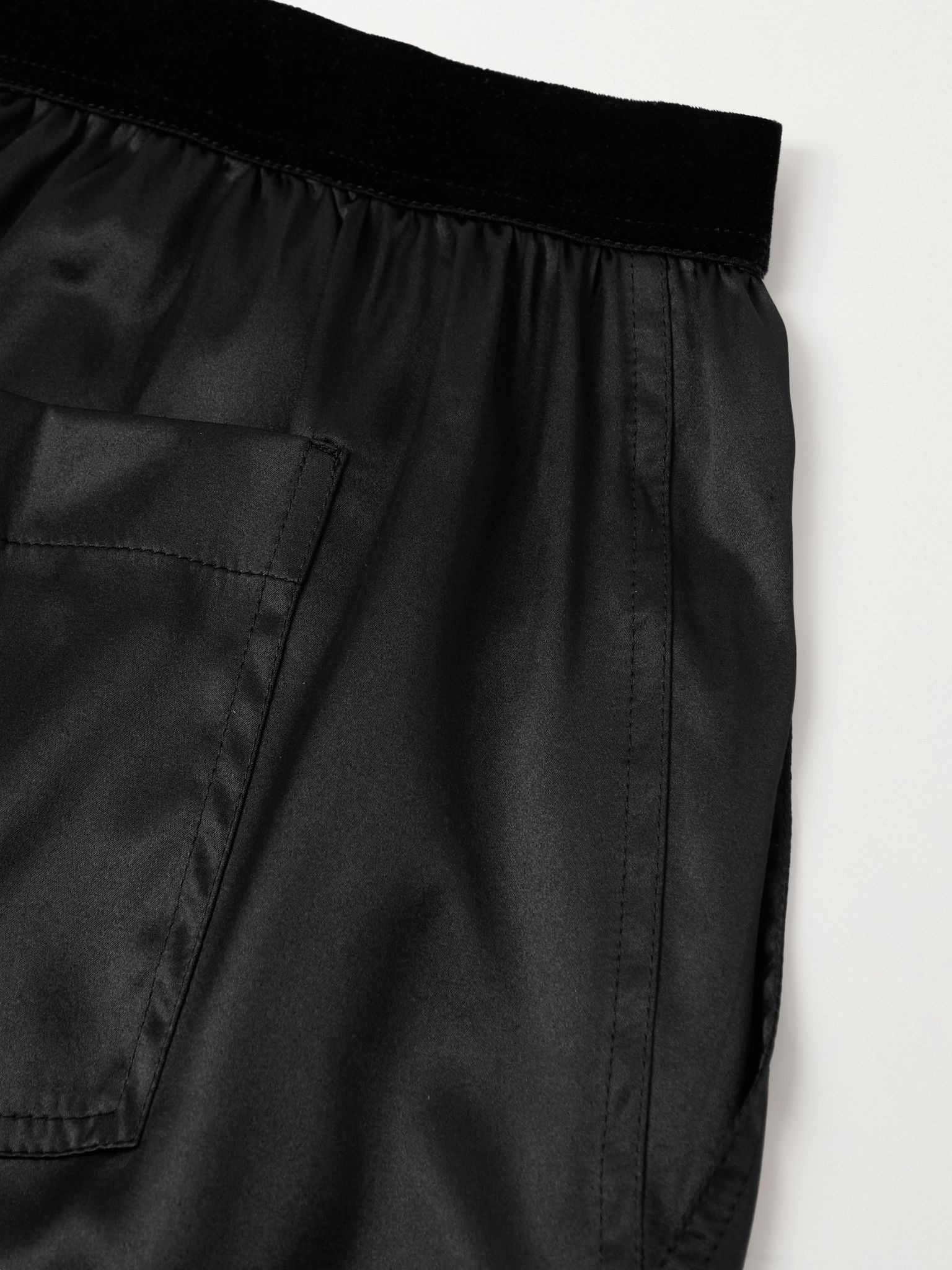 Velvet-Trimmed Stretch-Silk Satin Pyjama Trousers Black - 5