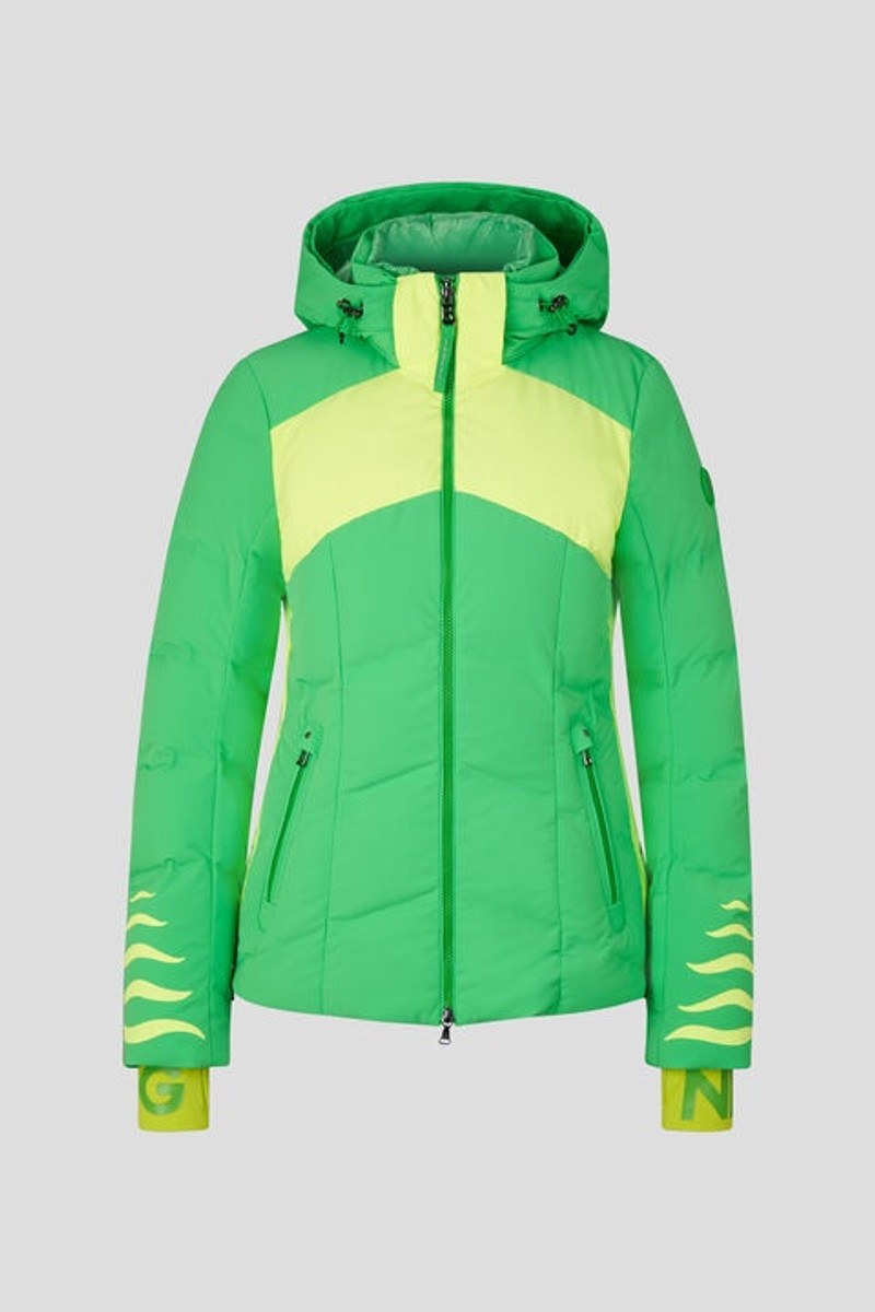 Della Down ski jacket in Green/Yellow 1