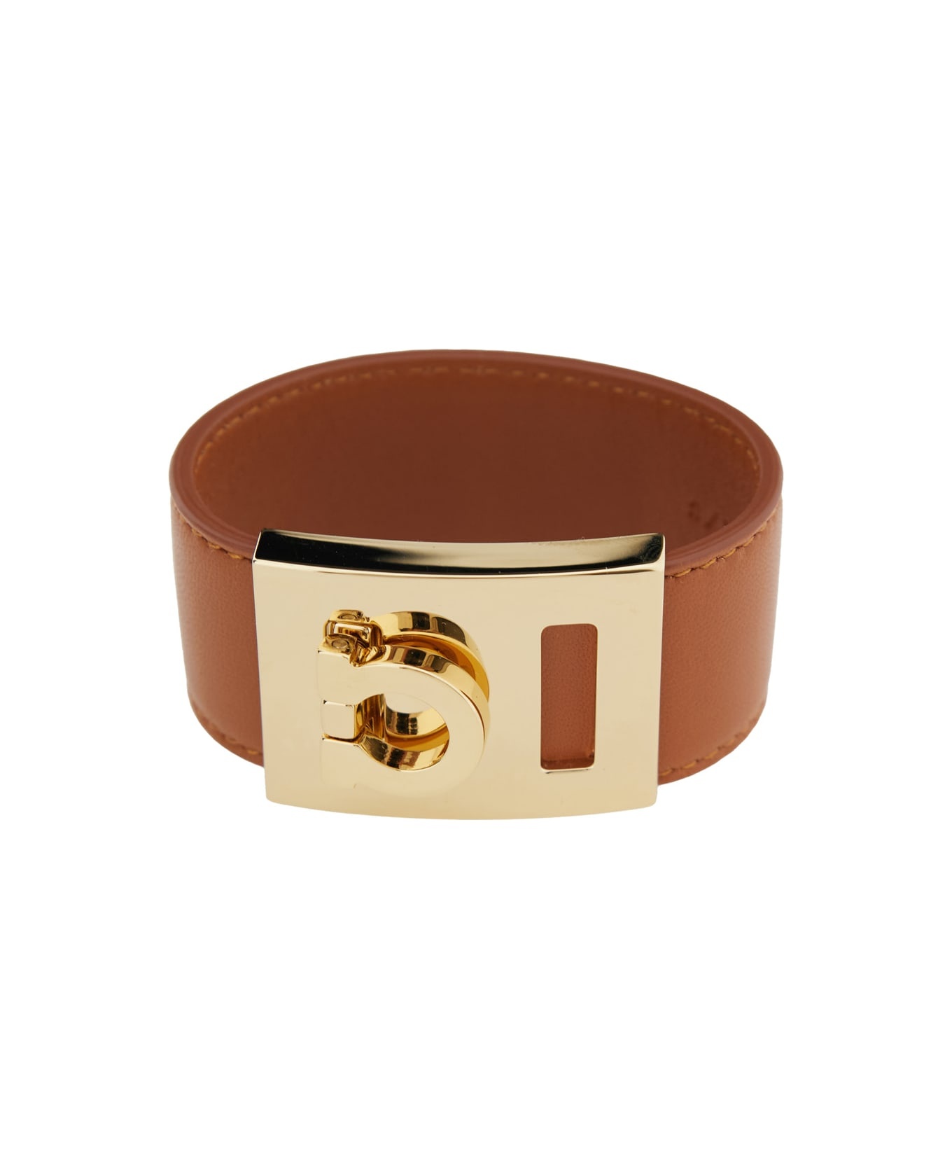 'hug' Brown Bracelet With Gancini Detail In Smooth Leather Woman - 1