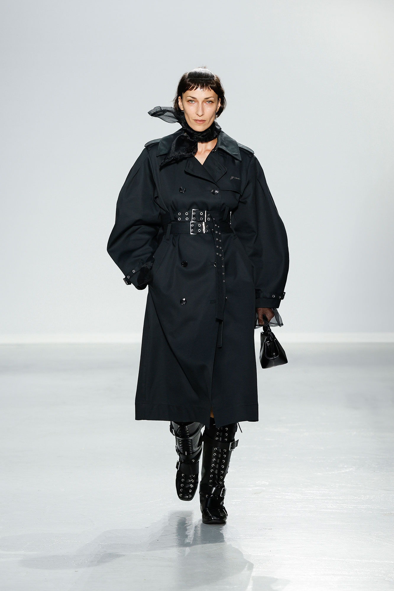BLACK BONDED COTTON TRENCH COAT - 6