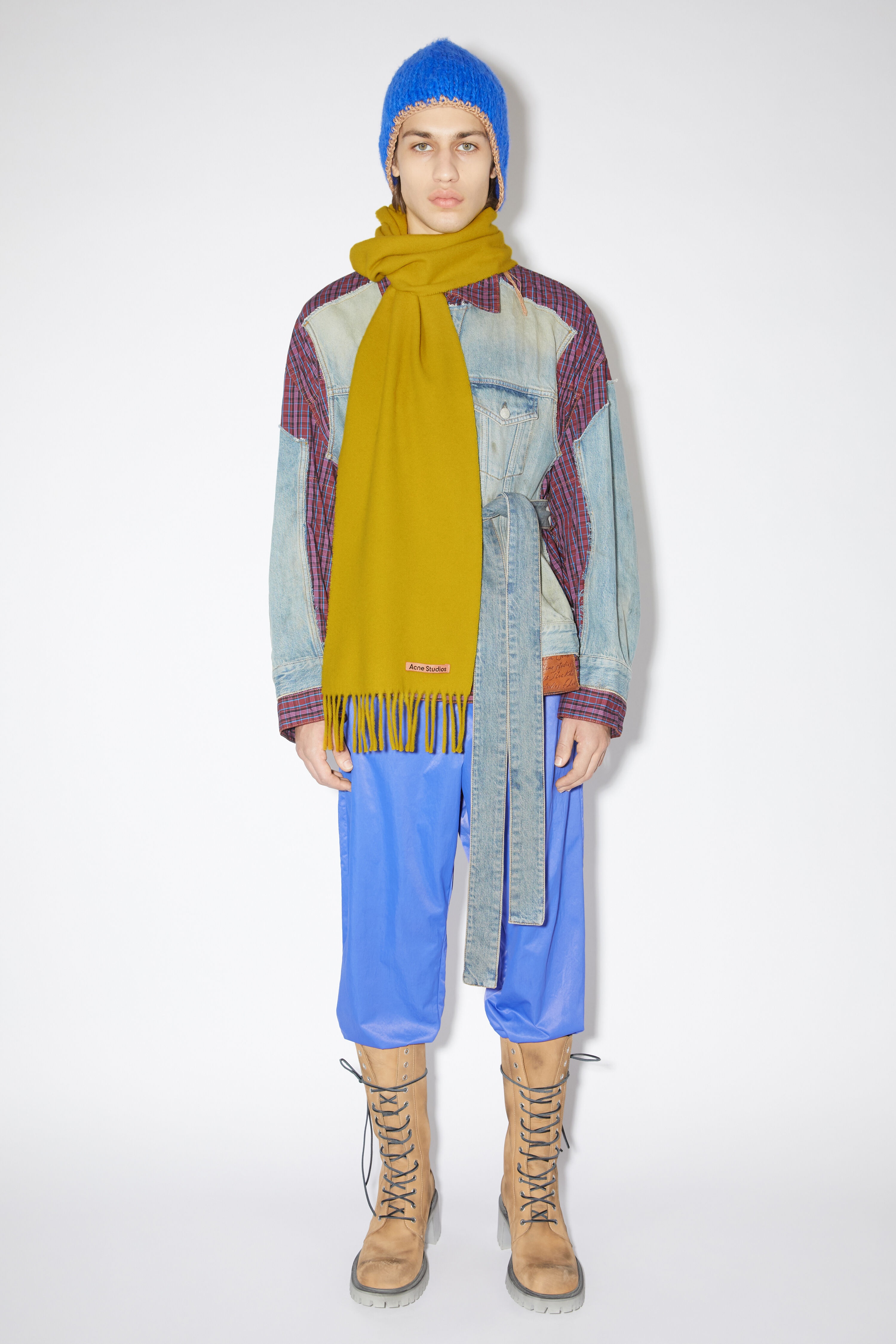 Fringe wool scarf - skinny - Acid yellow - 3