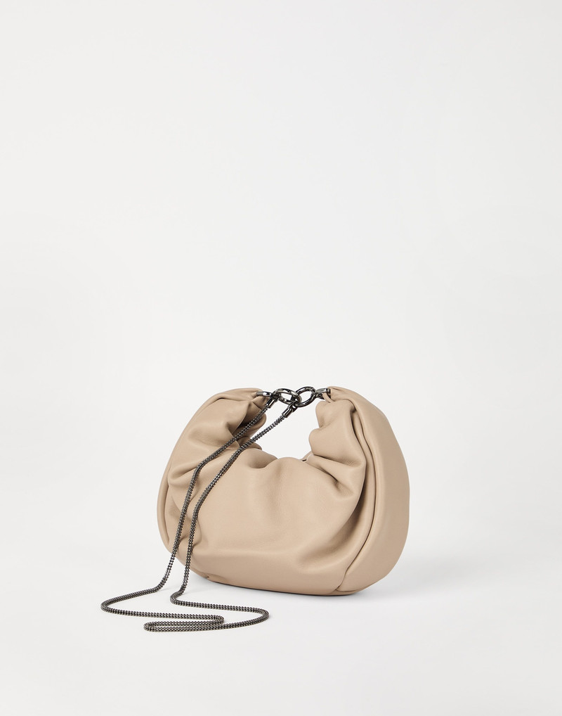 Brunello Cucinelli Brioche hobo bag in soft leather with precious chain outlook