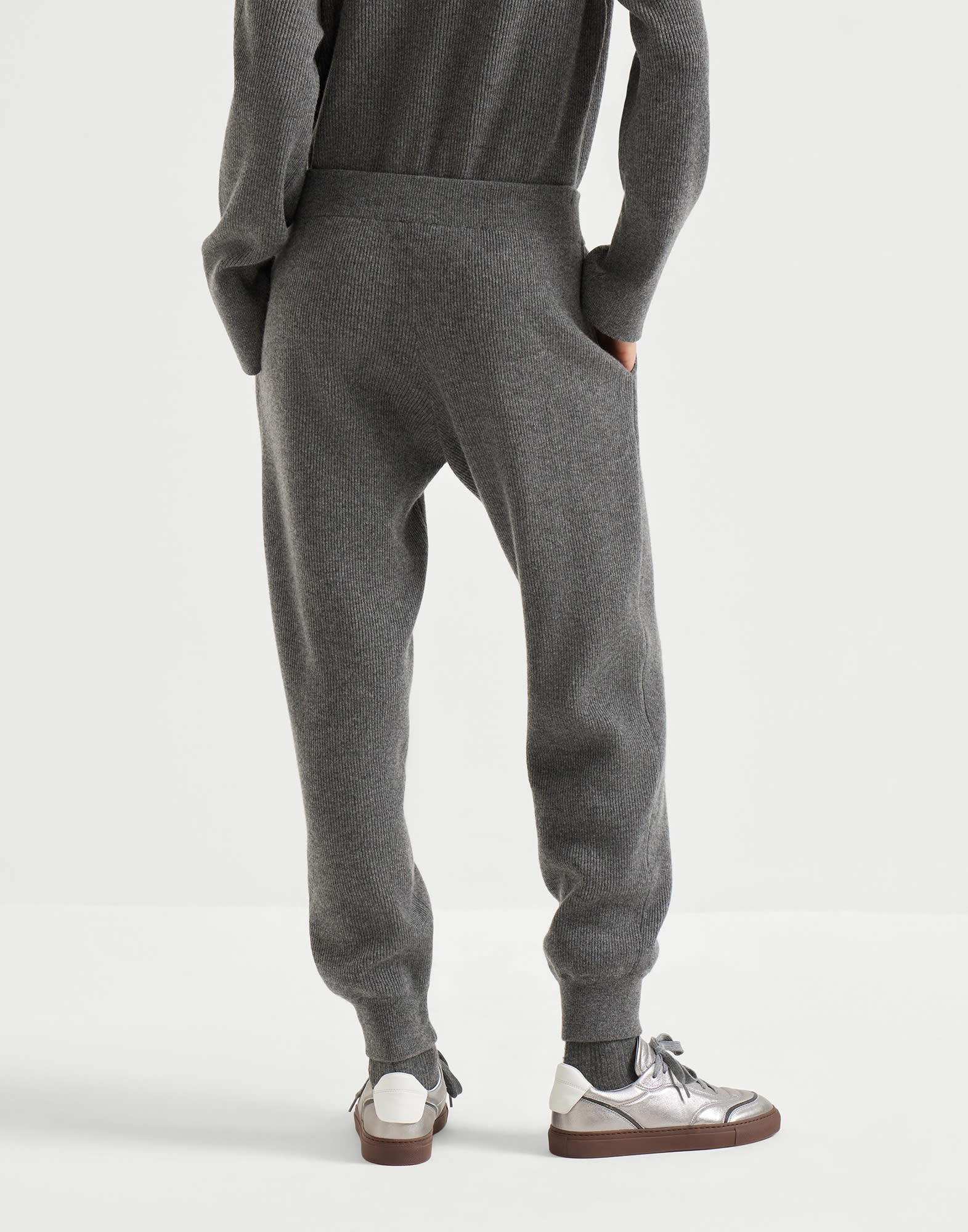 Cashmere English rib knit trousers with monili - 2
