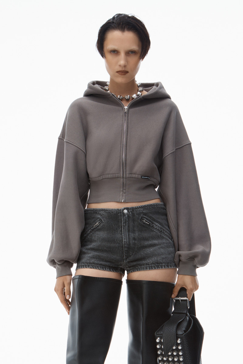 cropped zip up hoodie in classic cotton terry 2