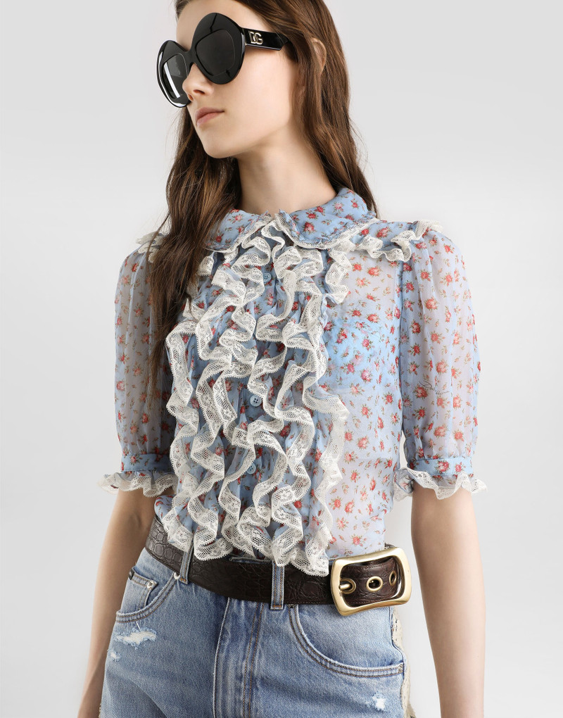 Small rose-print chiffon shirt 4