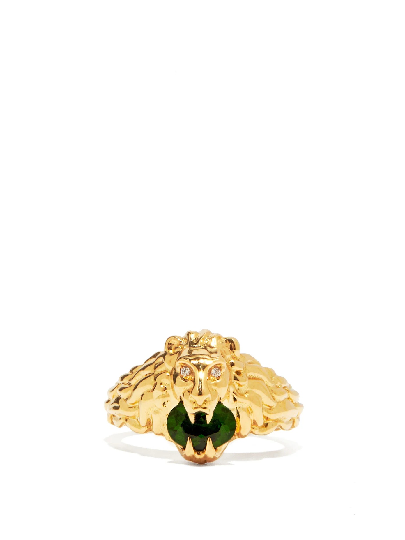 Lion-head diamond, 18kt gold & diopside ring - 1