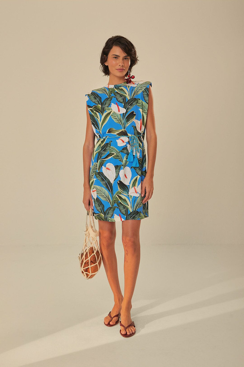 Blue Anthurium Garden Organic Cotton Mini T-Shirt Dress 1