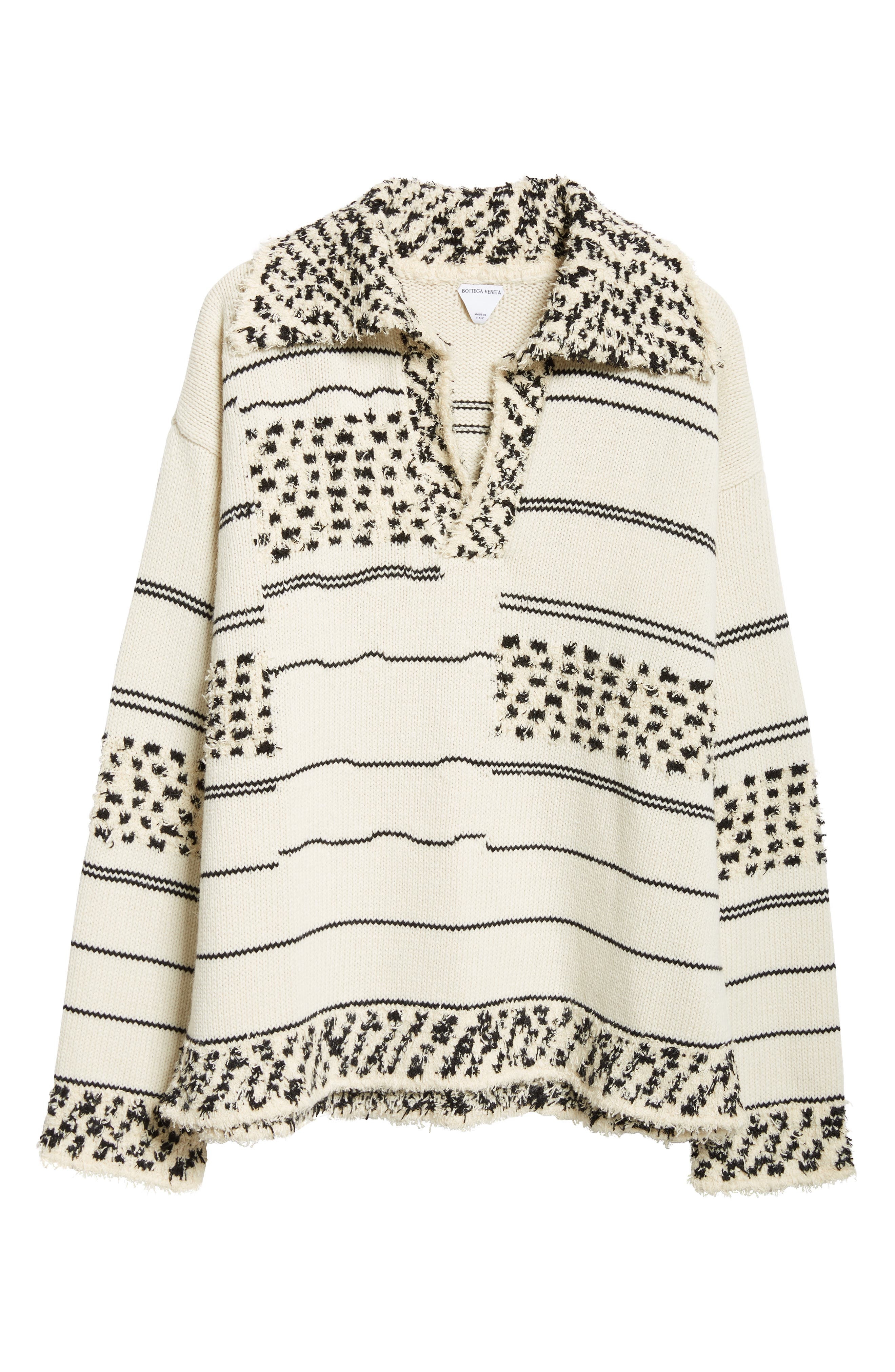 Mixed Knit Cotton & Wool Polo Sweater - 6