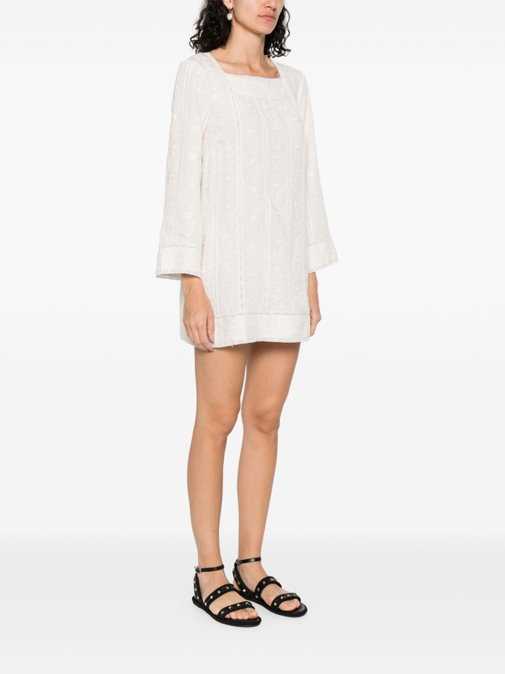 floral-embroidered mini dress - 3