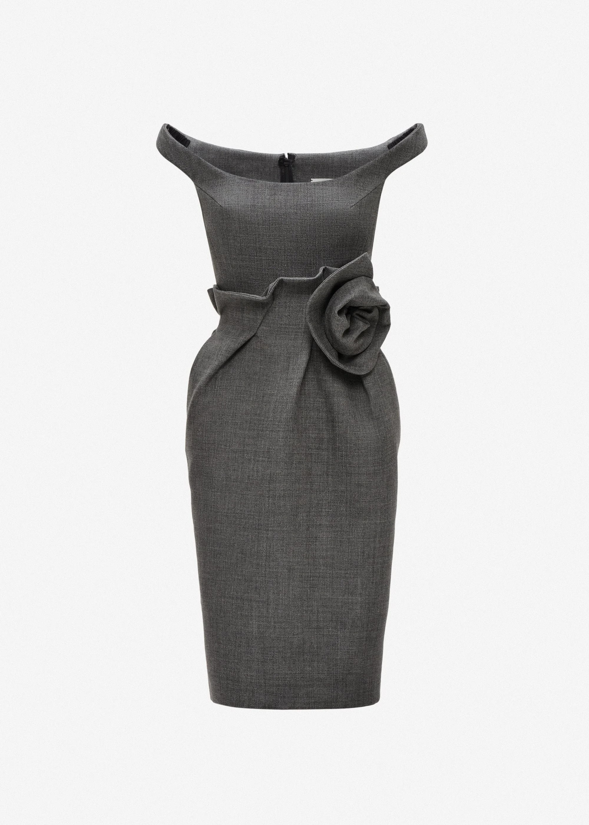 Rose off-shoulder midi dress in grey - 1
