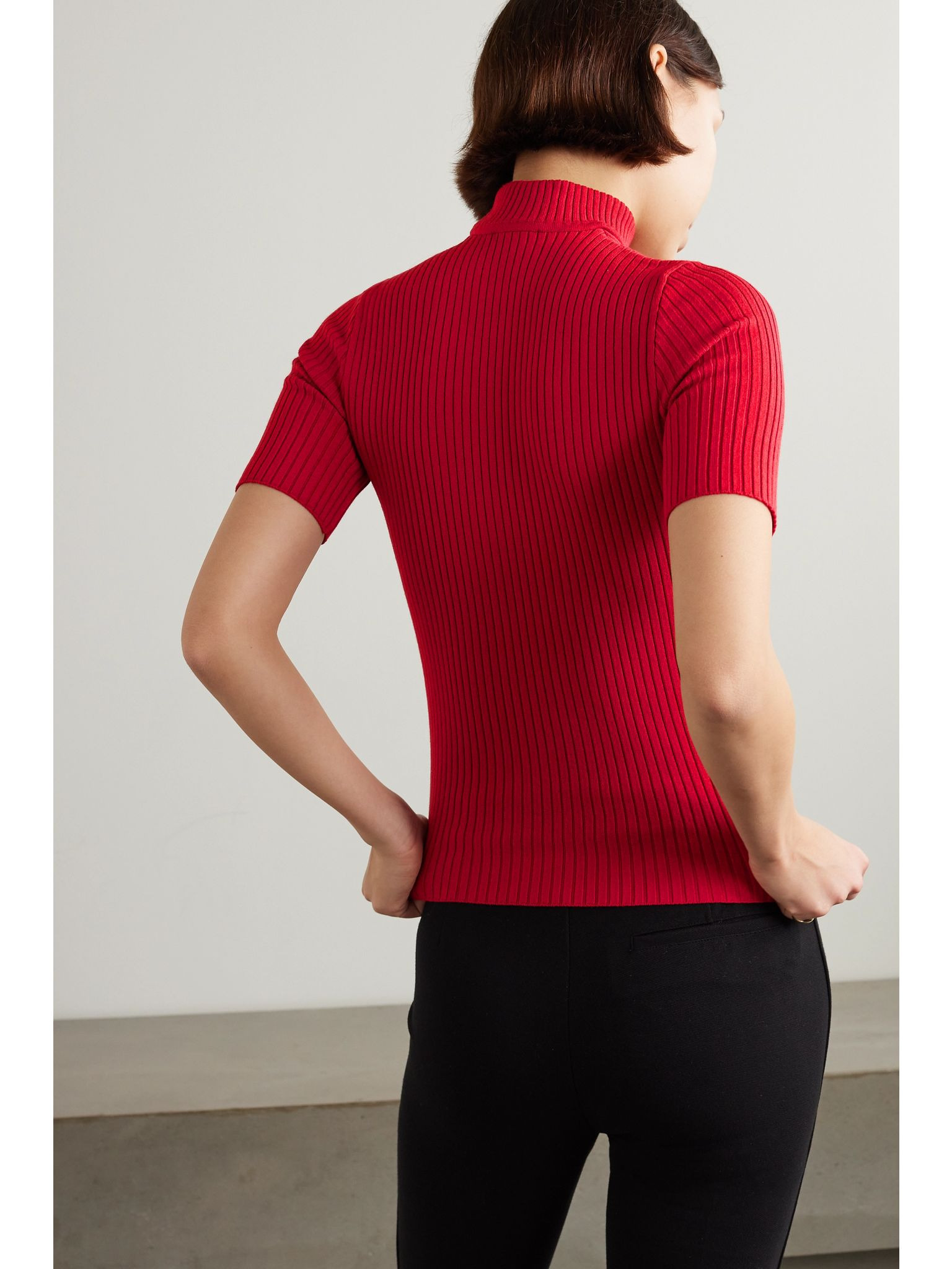 Embroidered ribbed-knit top Red - 3