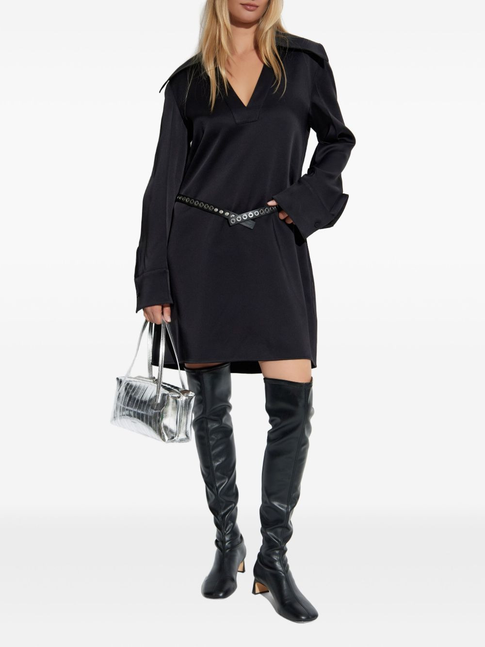 oversized-collar shirt dress - 2