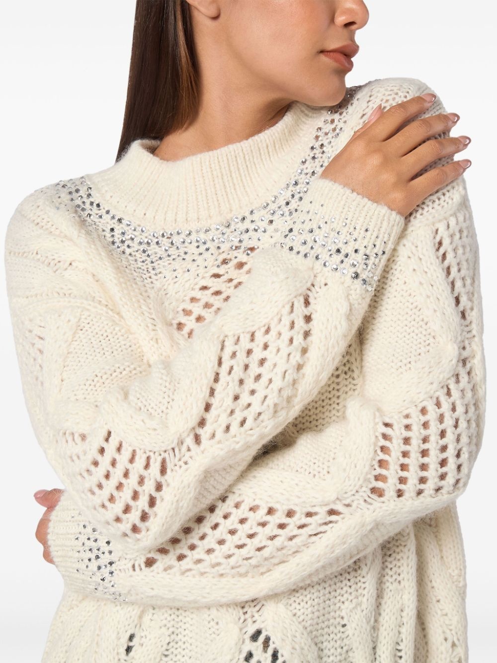 rhinestone-embellished cable-knit sweater - 5