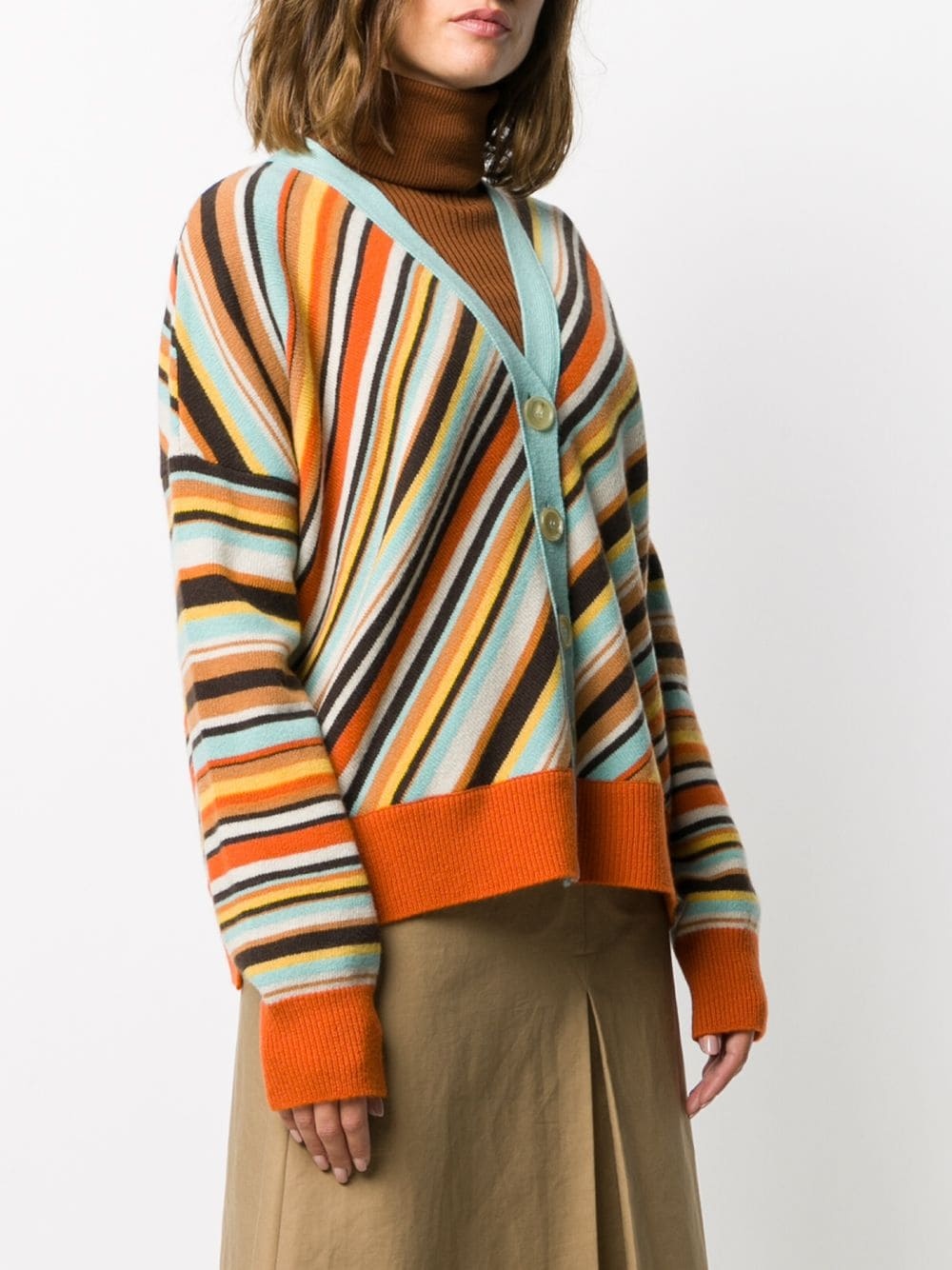 diagonal stripe knitted cardigan - 3