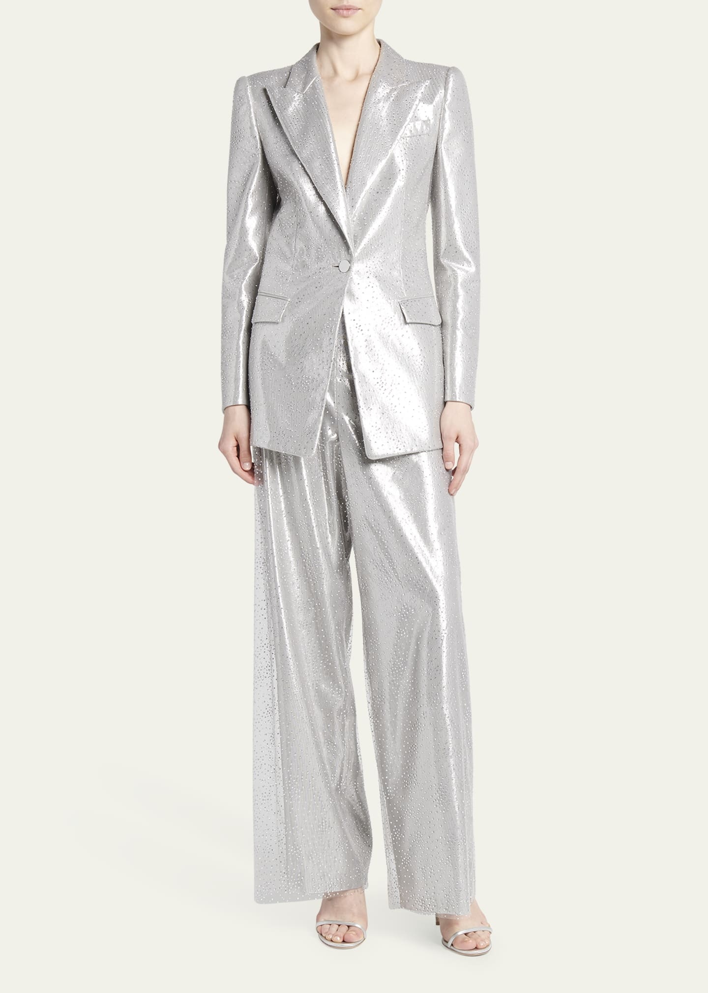 Crystal One-Button Silk Blazer - 2