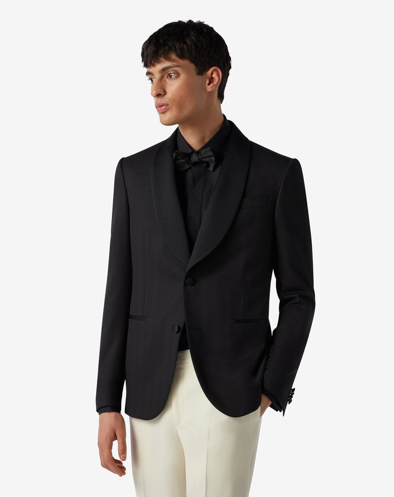 CORNELIANI Black 3D chevron wool tuxedo jacket outlook
