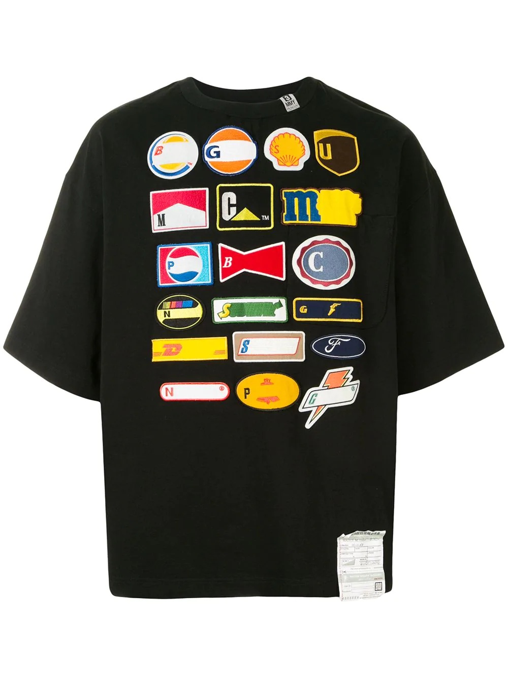 multi-logo patch round neck T-shirt - 1