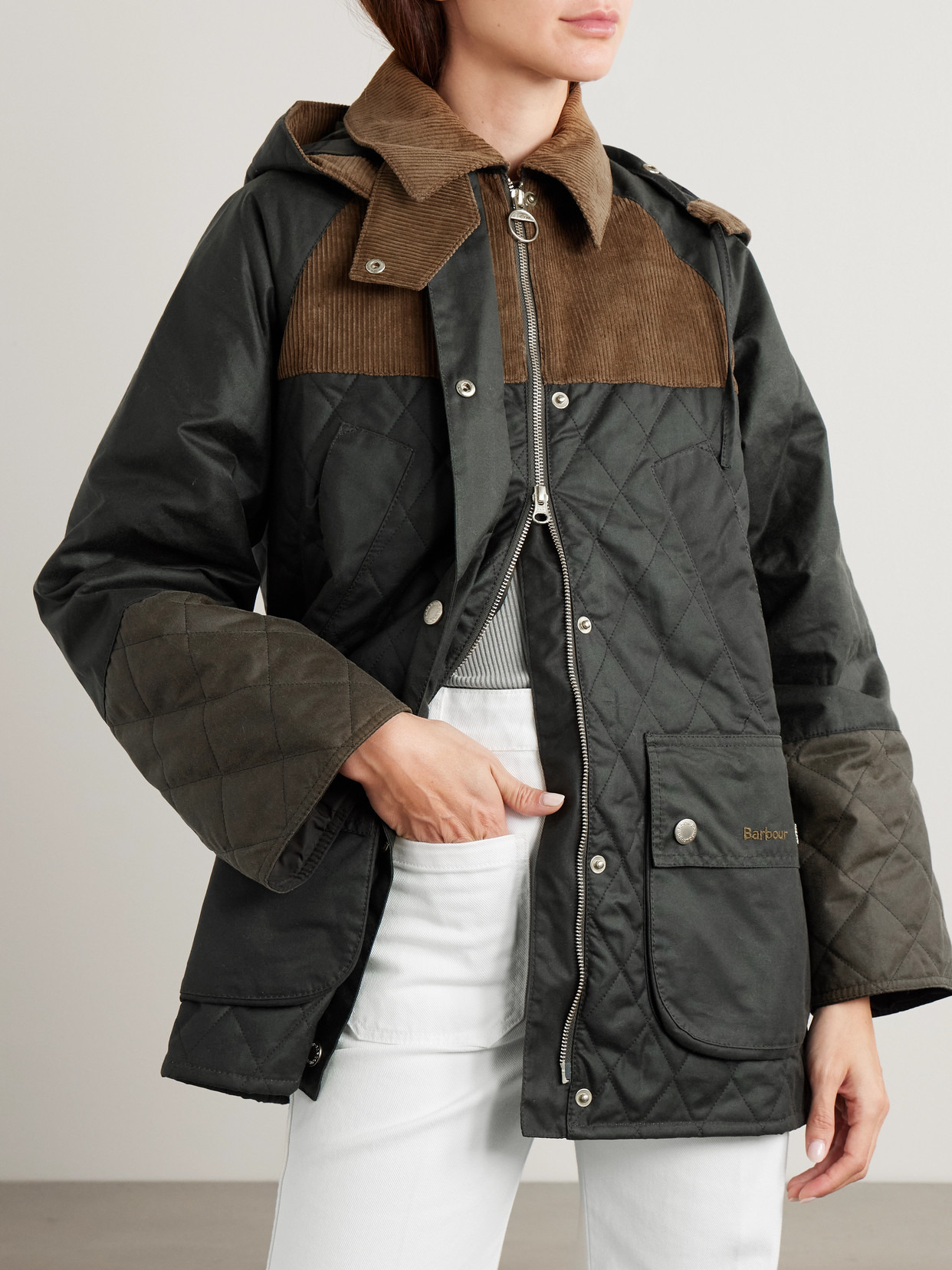 Imelda Hooded Corduroy-trimmed Waxed-cotton And Quilted Shell Jacket - 4
