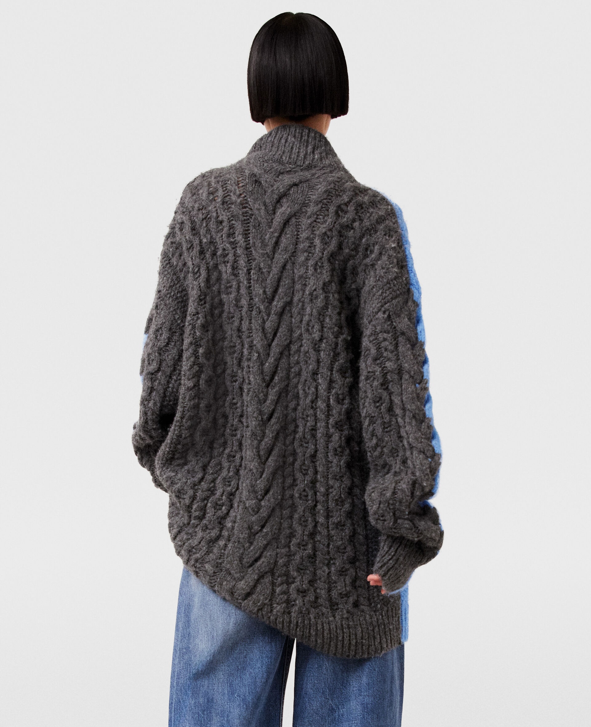 Two-Tone Cable Knit Oversized Sweater - 4