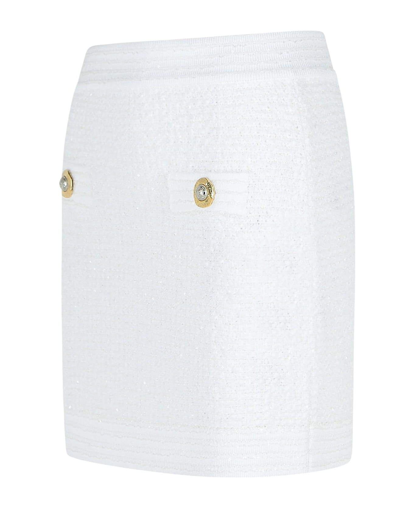 White Cotton Blend Miniskirt - 2