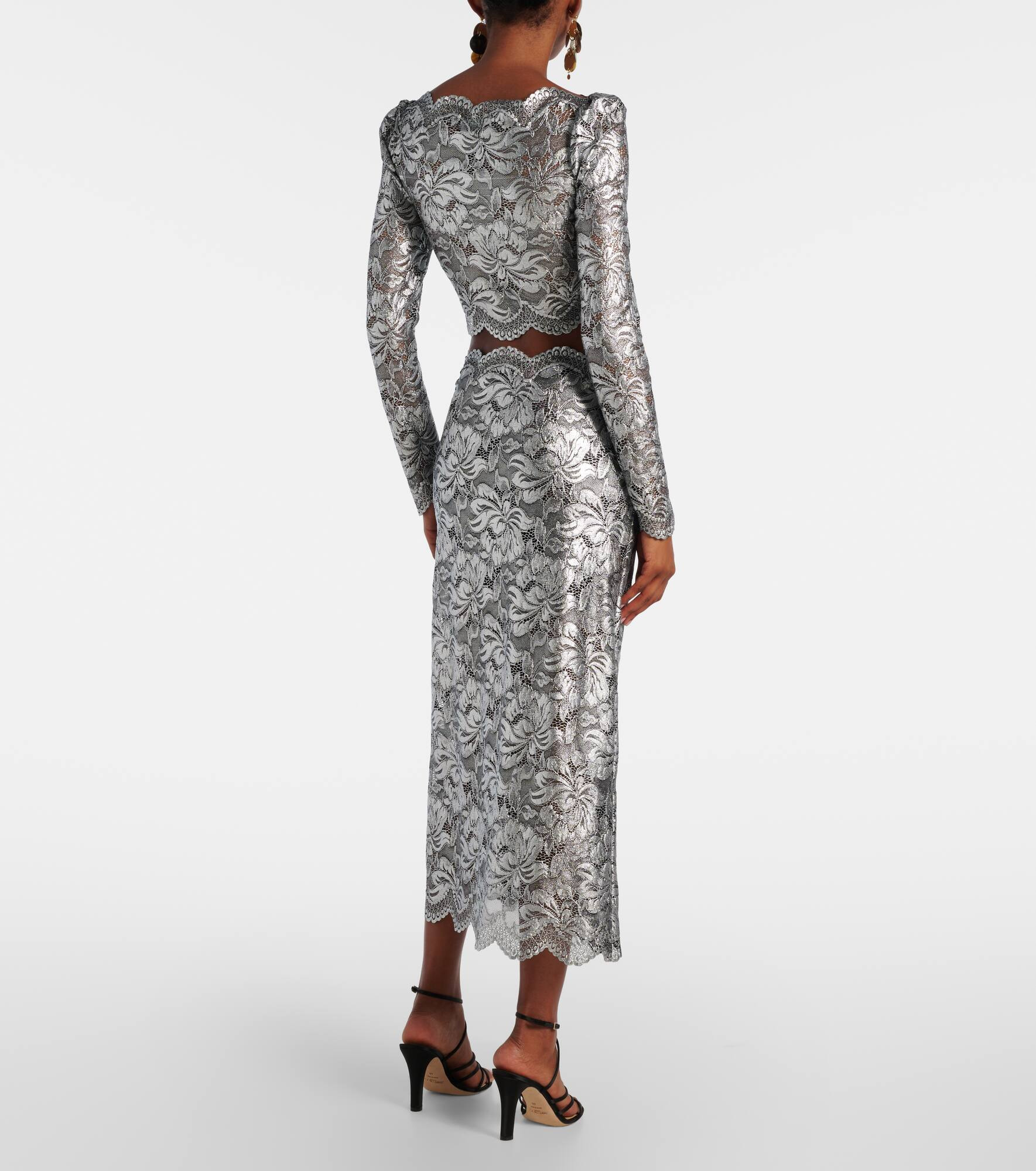 Metallic-effect lace midi skirt - 3