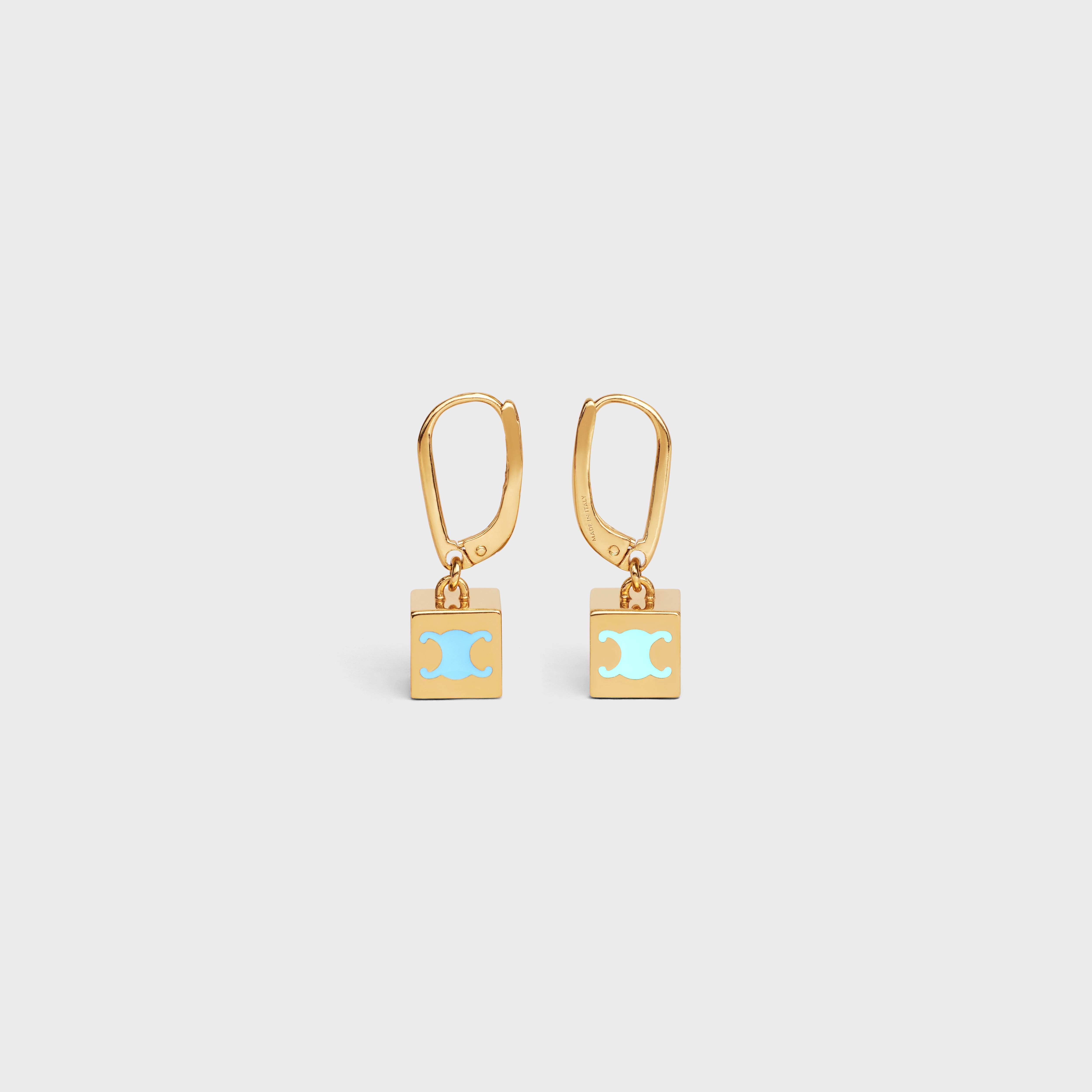 Triomphe Cube Earrings in Brass with Gold Finish and Colored Enamel - 3