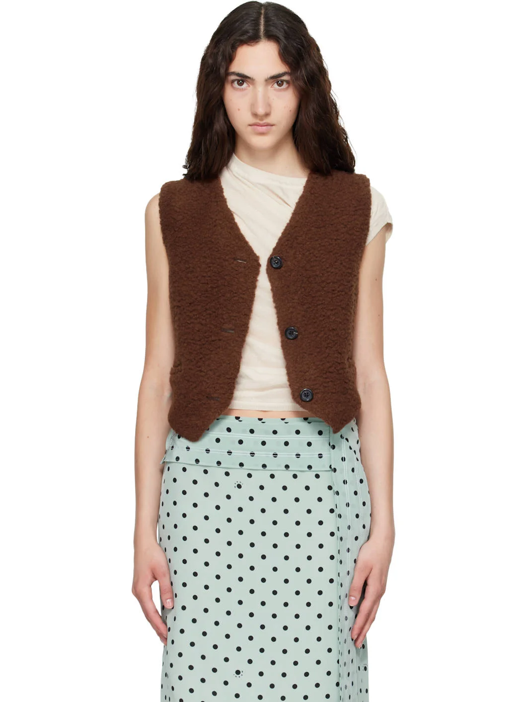 Brown Curly Wool Vest - 1