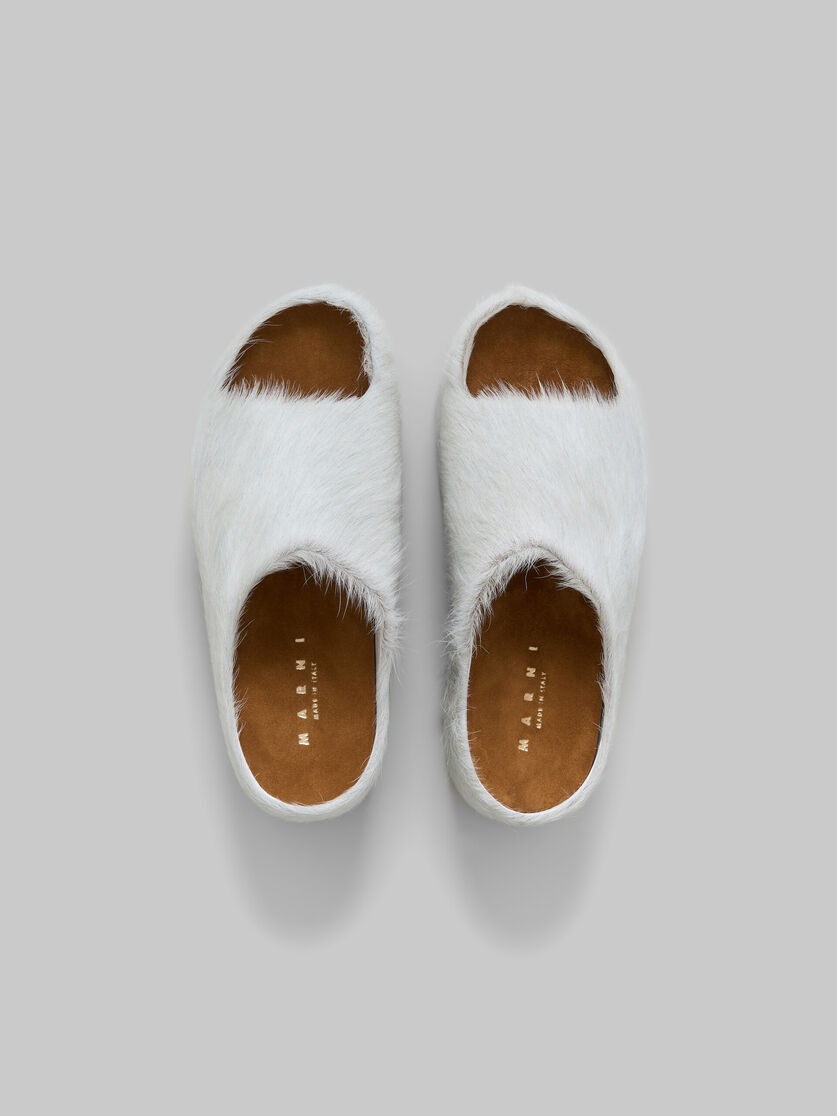 WHITE LONG-HAIR CALFSKIN CHUNKY CLOG SLIDE - 4