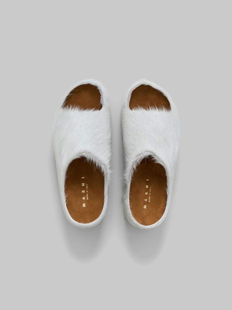 WHITE LONG-HAIR CALFSKIN CHUNKY CLOG SLIDE 4