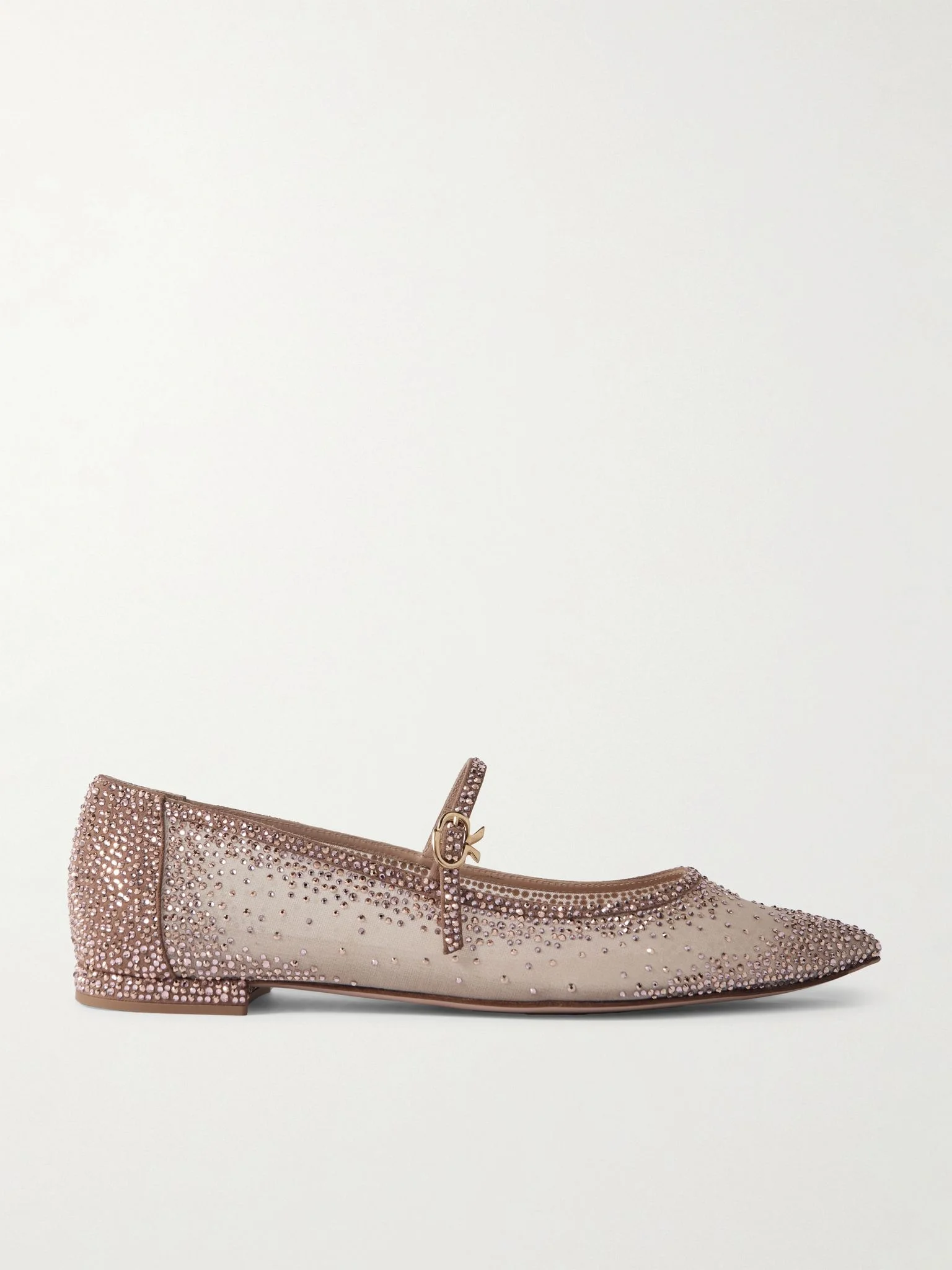 Rania crystal-embellished suede-trimmed organza ballet flats Beige - 1