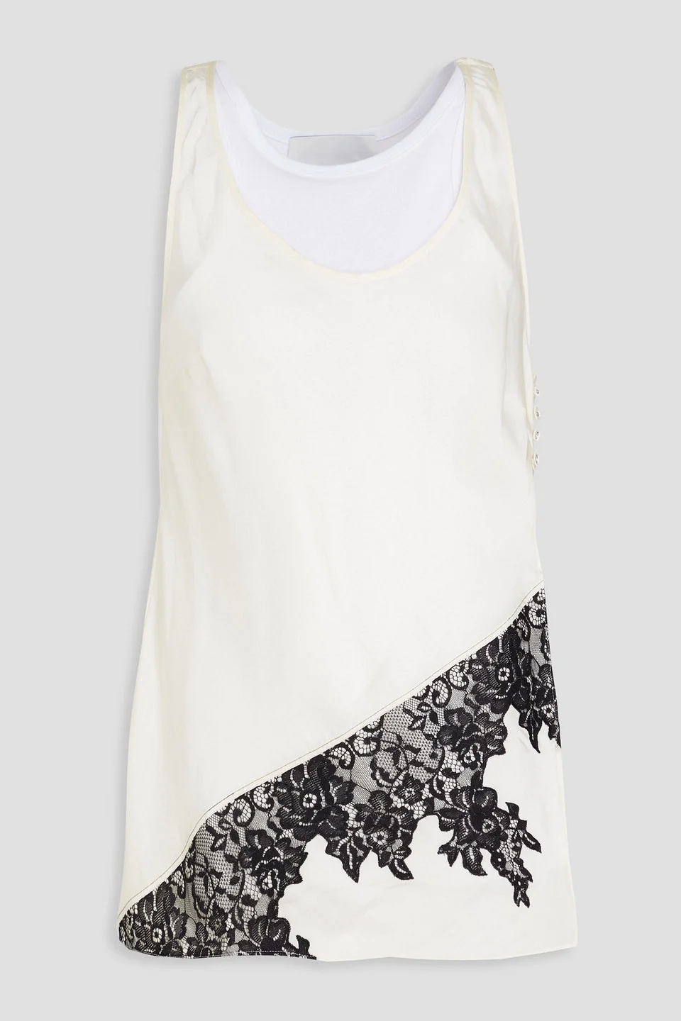 Lace-trimmed layered cotton-jersey and satin tank - 1