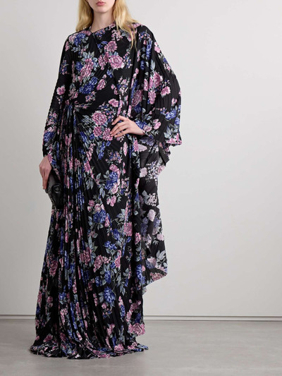 BALENCIAGA Cape-effect floral-print plissé-crepe gown outlook
