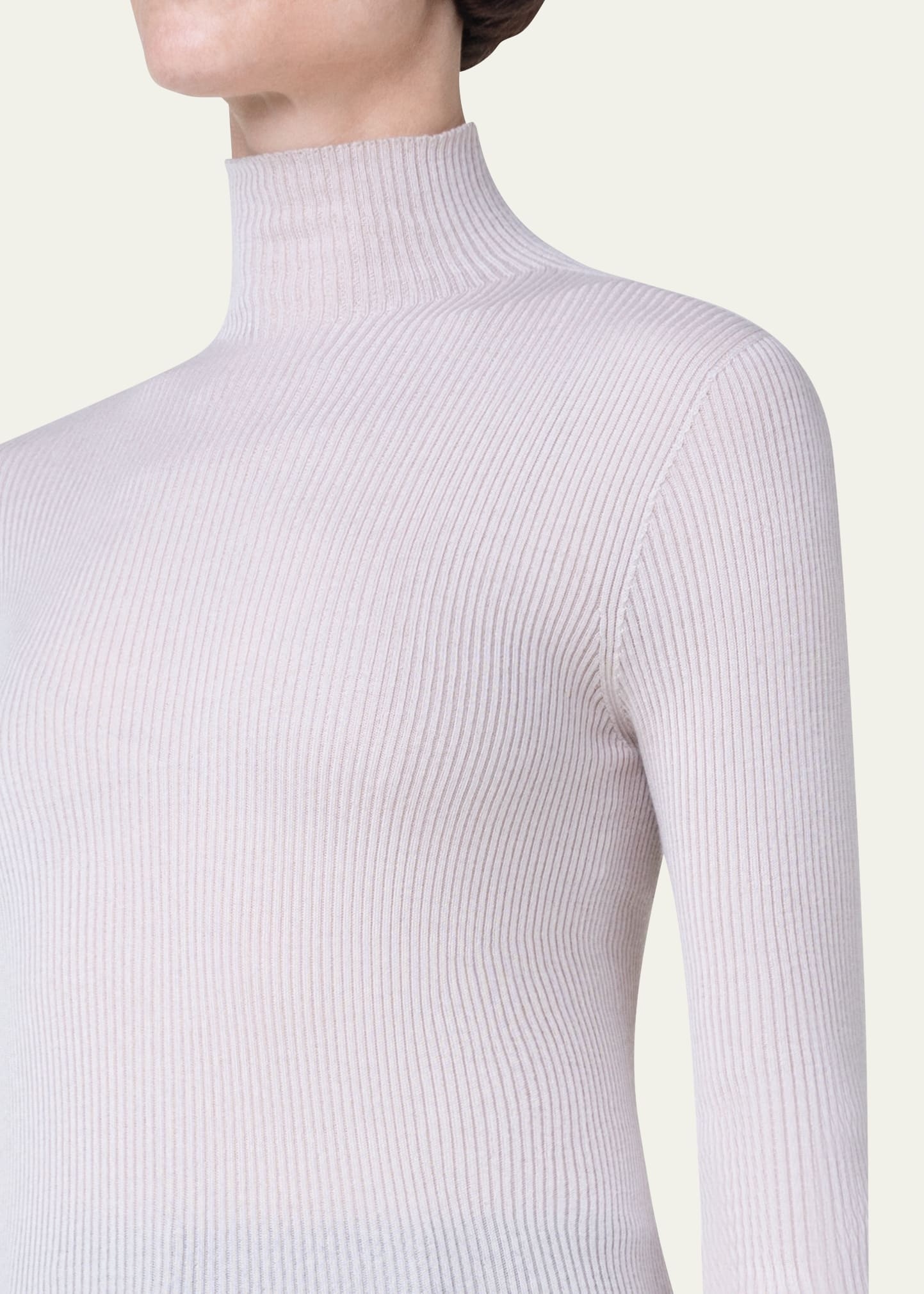 Cashmere-Silk Fine Ribbed Knit Pullover - 5